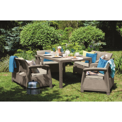 Keter zahradní set Corfu FIESTA cappuccino (2x křeslo + 2x lavice + stůl)